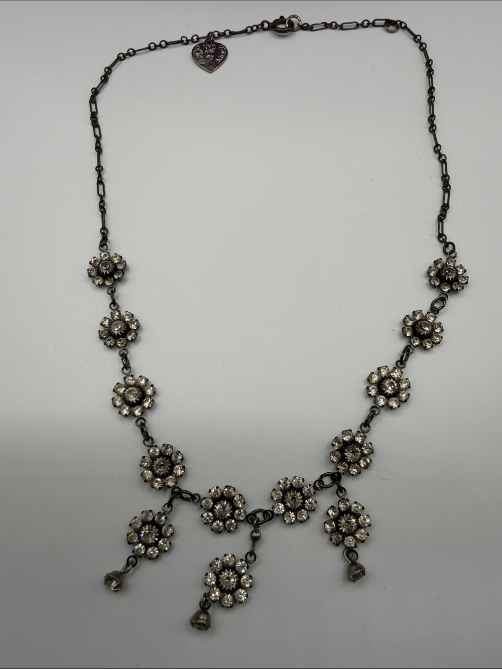 Lucy Isaacs NYC Rhinestone Floral Statement Necklace Vintage Style